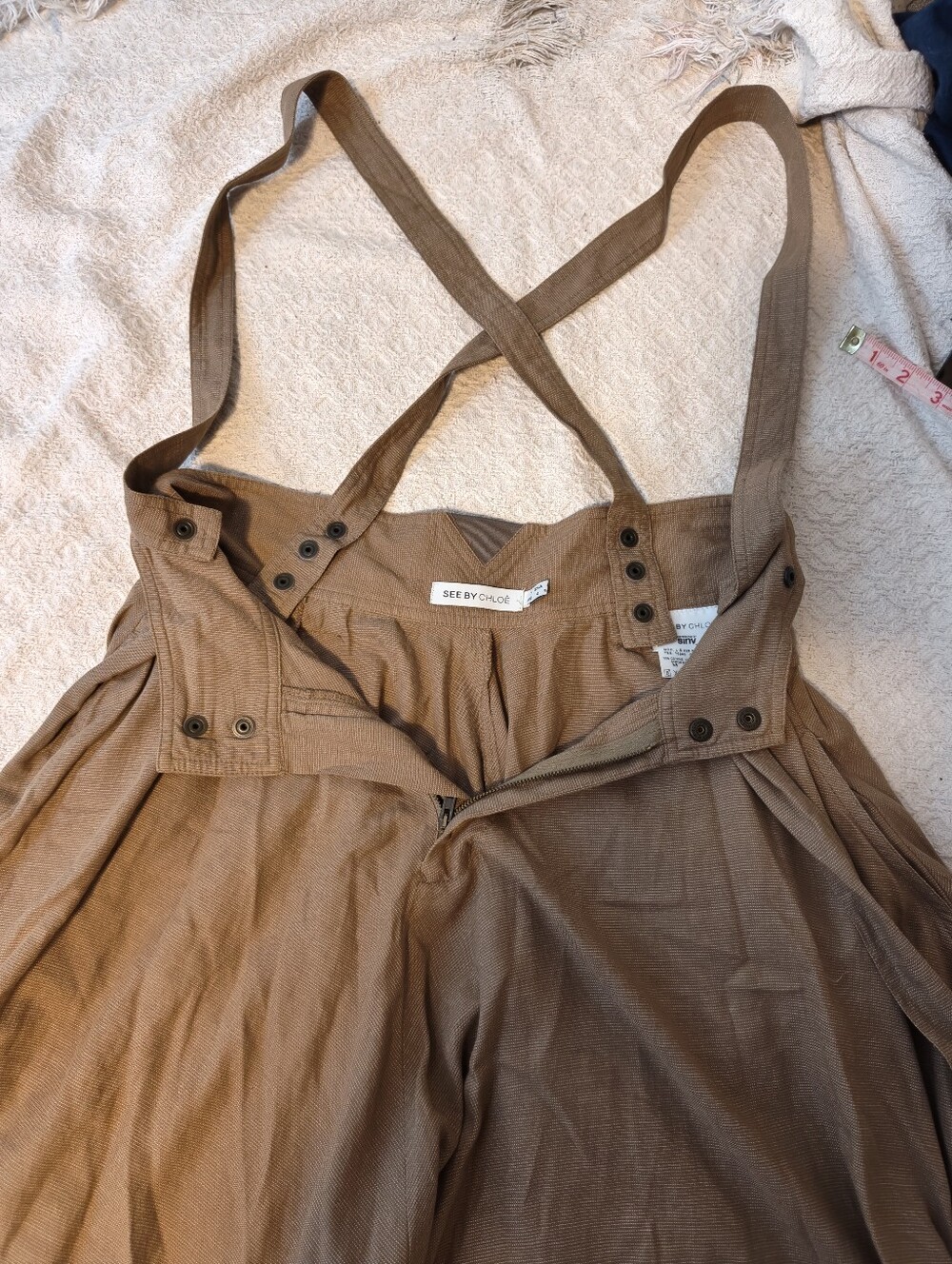 See by Chloe A-Line Brown Tan Pinafore Midi Skirt with Suspenders Size S - Picture 4 of 14
